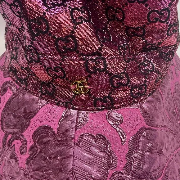 Gucci Women’s GG Monogram Metallic Sun Hat Size Large 58 CM $695 - Picture 5 of 12
